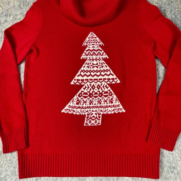 Talbots Lambswool Blend Christmas Tree Cowl Neck Holiday Celebration Sweater - S - Picture 7 of 15